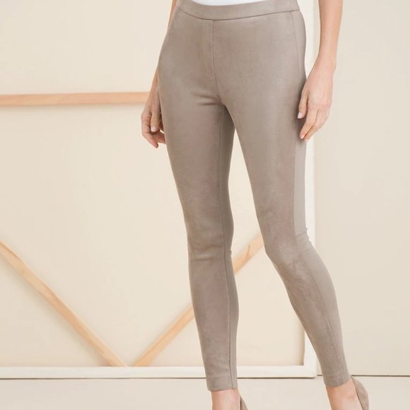 CHICO'S FAUX SUEDE FRONT PONTE LEGGINGS.COLOR: EARTHEN TAUPE SIZE 1R (8-10). NWT - Picture 3 of 11